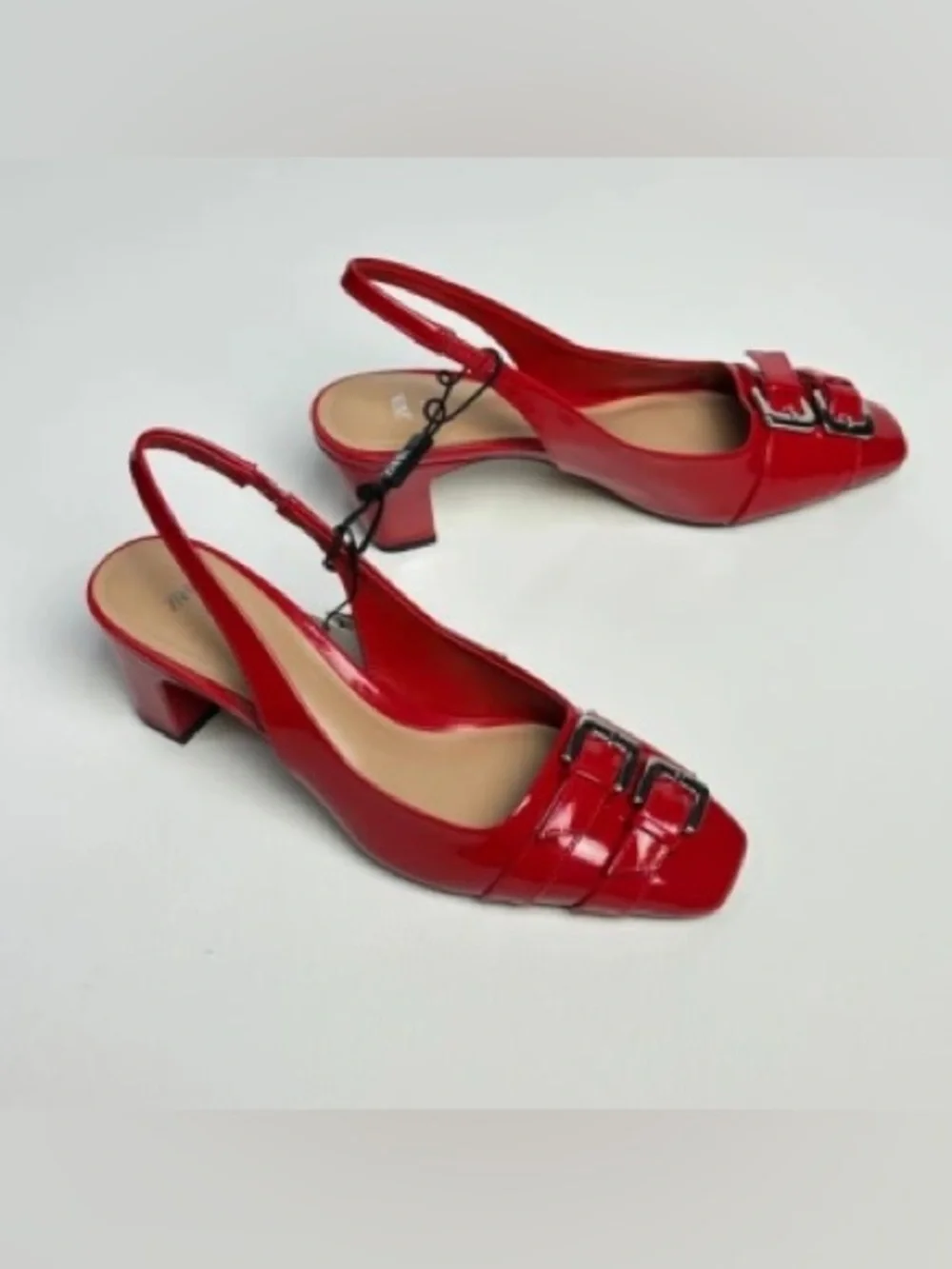 Zara Red Buckle Block Heel Slingback - Size 40 - Picture 5 of 8